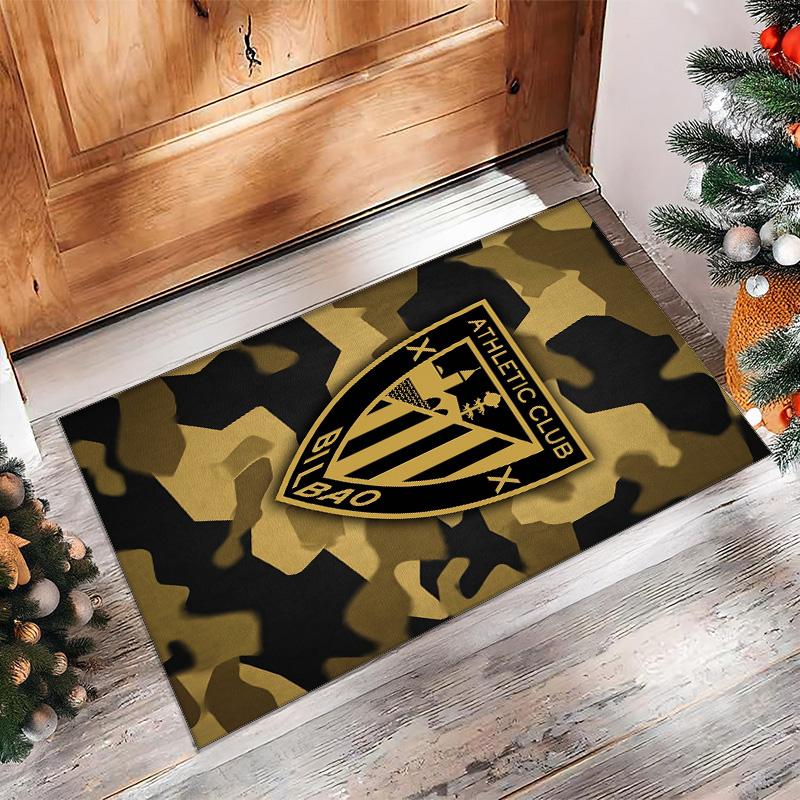 Athletic Bilbao Football Print Crystal Velvet Rug, Comfortable Water Absorbent Non Slip Indoor Floor Carpet