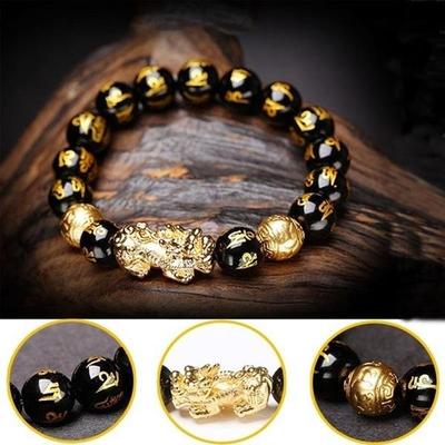 Černý obsidiánový náramek Wealth Nastavitelný náramek uvolňující negativní energie s náramkem Golden Pi Xiu Lucky Wealthy Amulet
