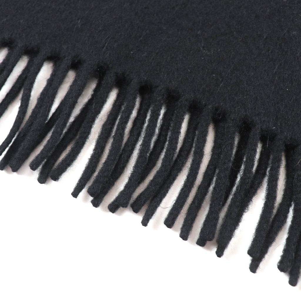 Great HERMES Logo embroidered fringe extra large shawl stole black cashmere Used