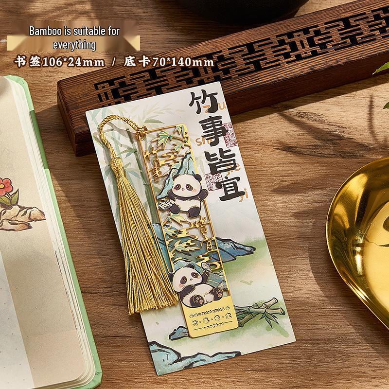 Chengdu Panda Metal Bookmark: Chinese Style with Tassel, Hollow Design, Engraved New Year Gift and Cultural Souvenir.