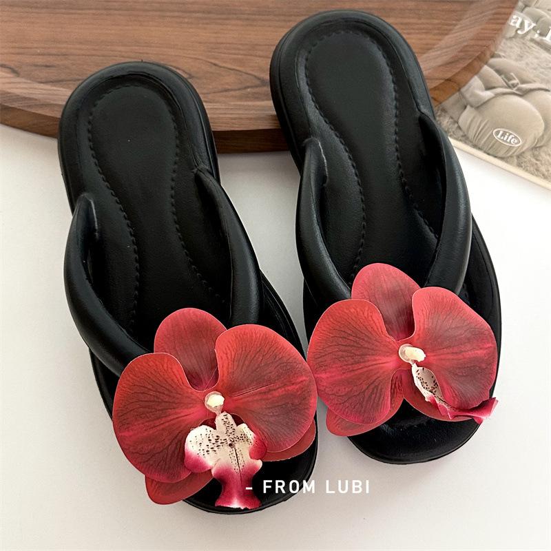 Butterfly Orchid Flip Flops Women's New Summer Fashion Flat Bottomed Soft Bottomed Beach Slippers
