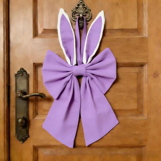 Easter Bow for Wreath Holiday Fabric Decorative Bow with Bunny Ear for Spring Summer Front Door Wall Window Indoor Outdoor Home Decor