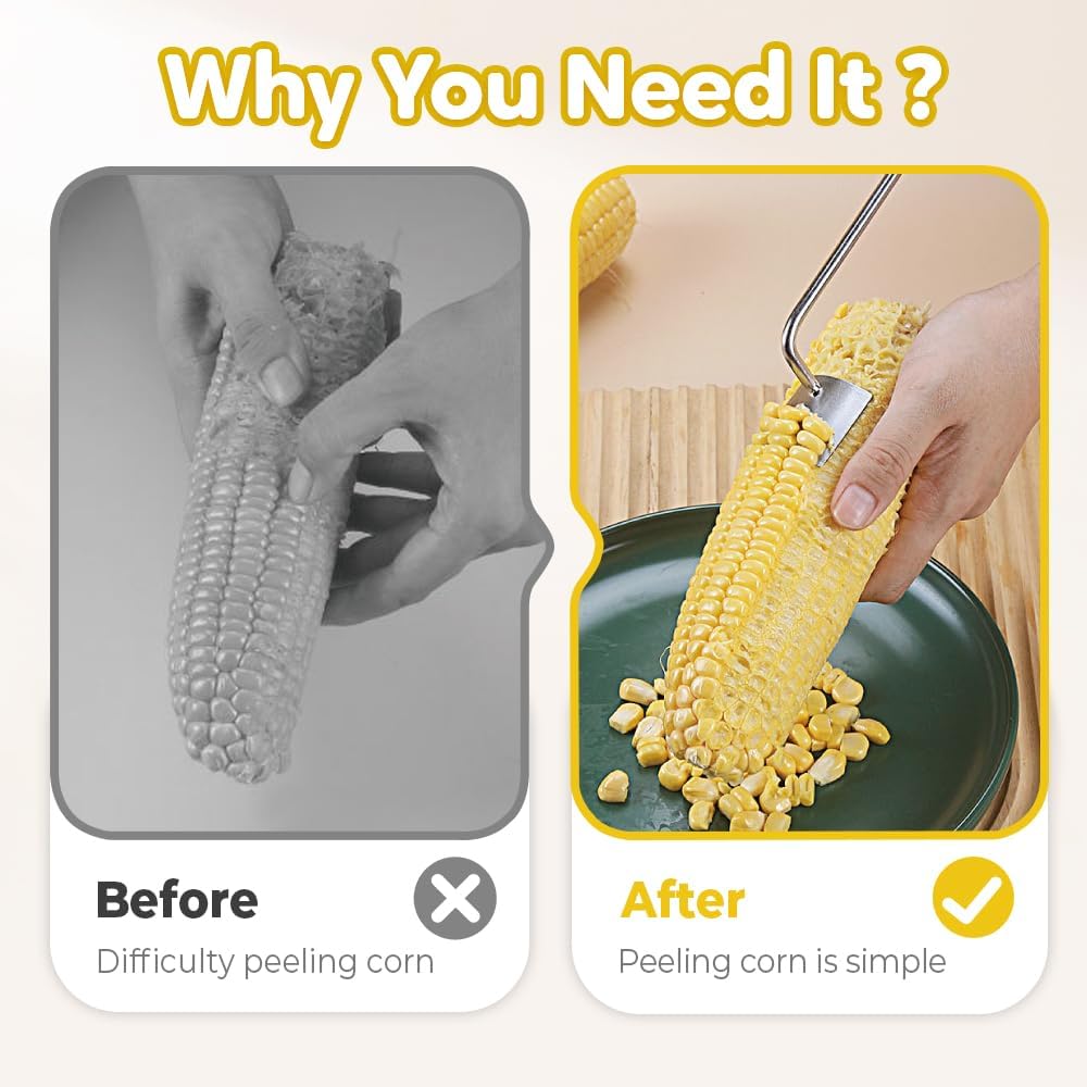 Easy Clean Corn Cob Peeler, 2025 New Corn Peeler for Corn On the Cob, Long Handle Stainless Steel Corn Stripping Tool for Home Kitchen (1 PCS)