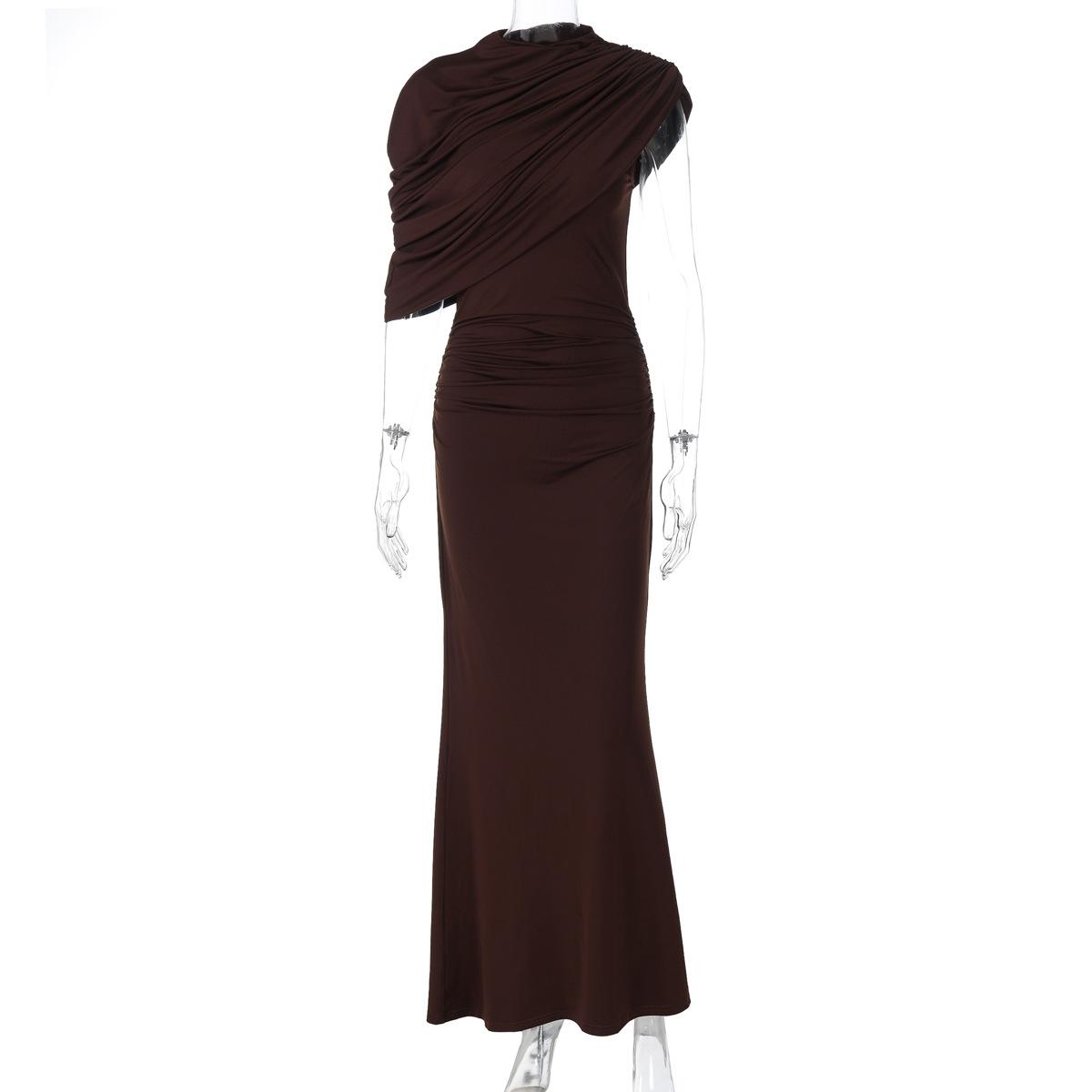Women s Dark Brown Sleeveless Bodycon Long Evening Dress S коричневый