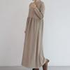 Navava Women Shirred Loose Fit Round Neck Long Sleeve Long Dress No962