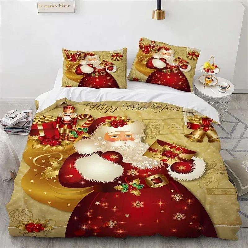 3D Christmas Duvet Cover Microfiber Santa Claus Comforter Cover Cartoon Bedding Set Twin King Quilt Cover With Pillowcases