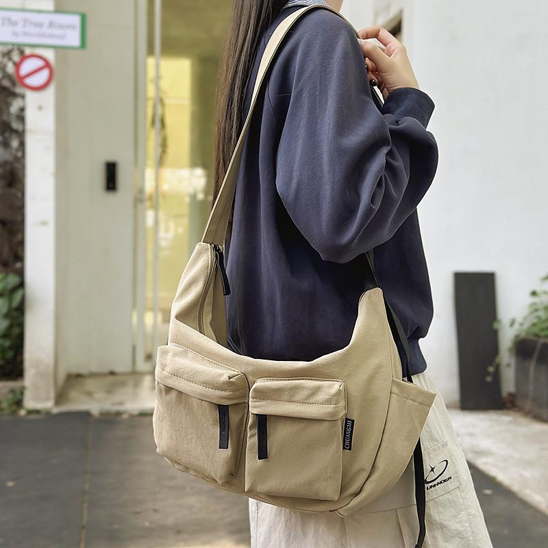 Crossbody Bag, Female College Student Backpack, Large-capacity Tooling, Messenger Bag, Light Trendy Brand Diagonal Span Shoulder Dumpling Bag