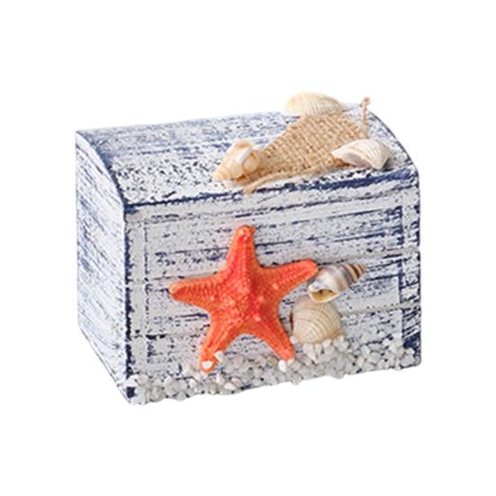 Yousheng Coastal Wooden Trinket Box Handcrafted Nautical Jewelry Box with Starfish Shells Rustic Decorative Storage Box for Beach Home Decor