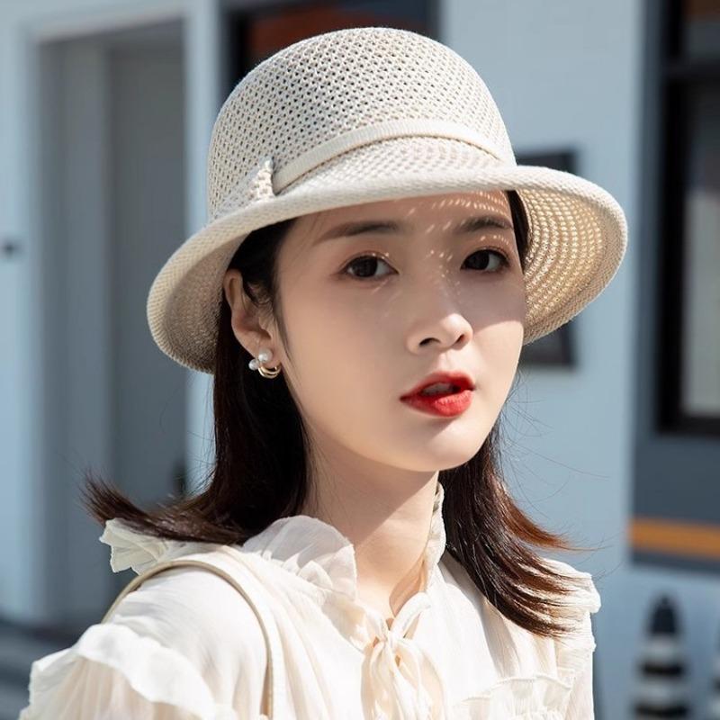 Hat Summer Women's New Summer Face Small Bow Bucket Hat Sunshade Sunscreen Hat Temperament Face Small Straw Hat