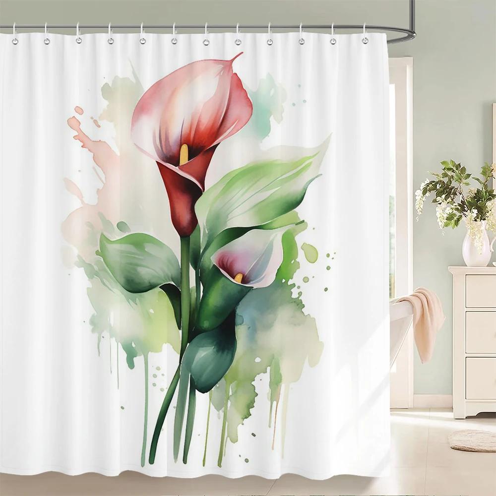 Plant Flowers Leaves Series Shower Curtains Bathroom Curtain Frabic Waterproof Polyester Multiple Sizes Bath Bathroom Curtains