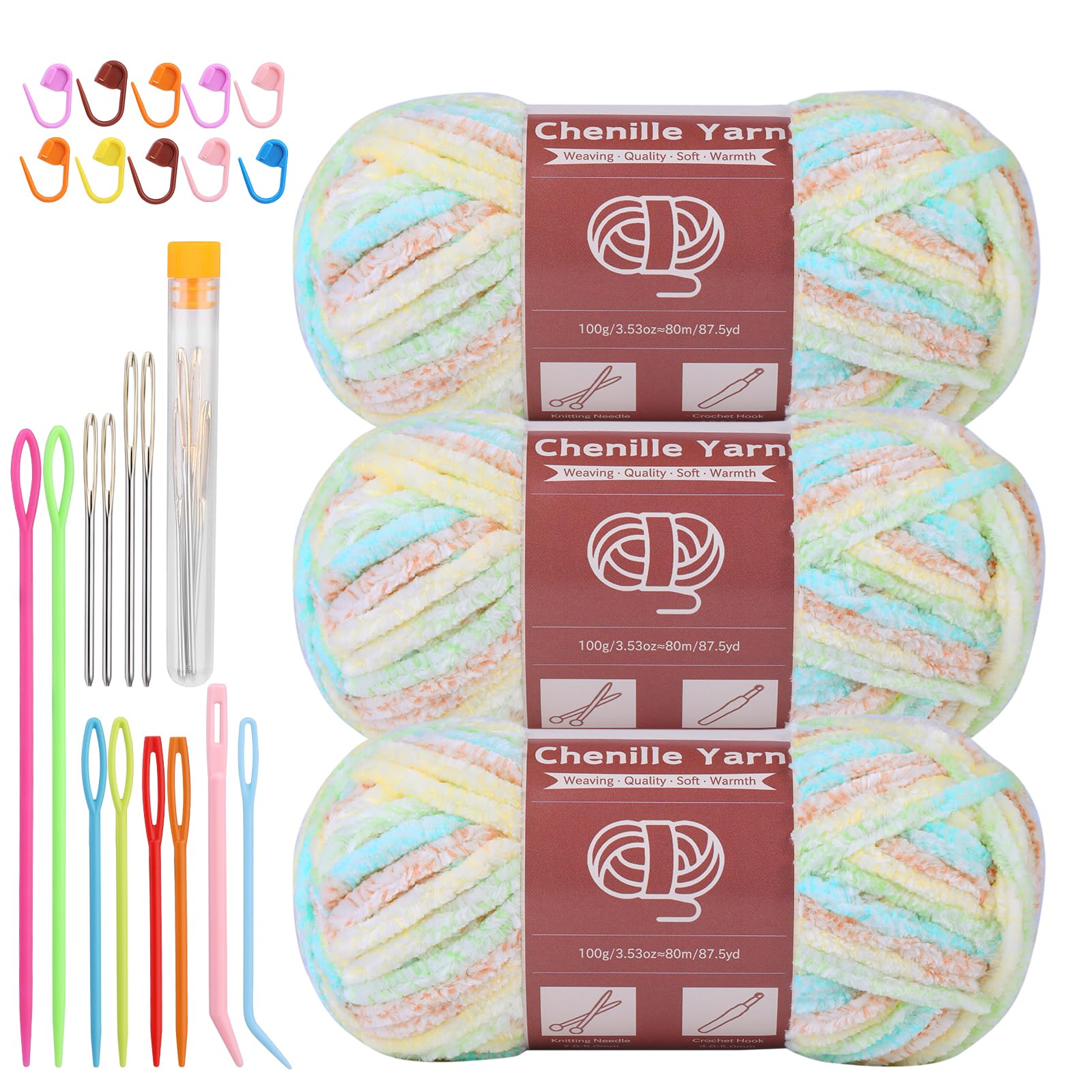 

Fenrry 3 * 100g Yarn for Crocheting Knitting Big Eye Needles Handcrafts Weaving Soft Chenille Yarn for Making Knitting Creations