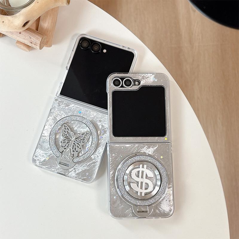 Dollar Gold Coin Mirror Butterfly Phone Case for Samsung Zflip7 Flip Folding Screen W24flip Ring