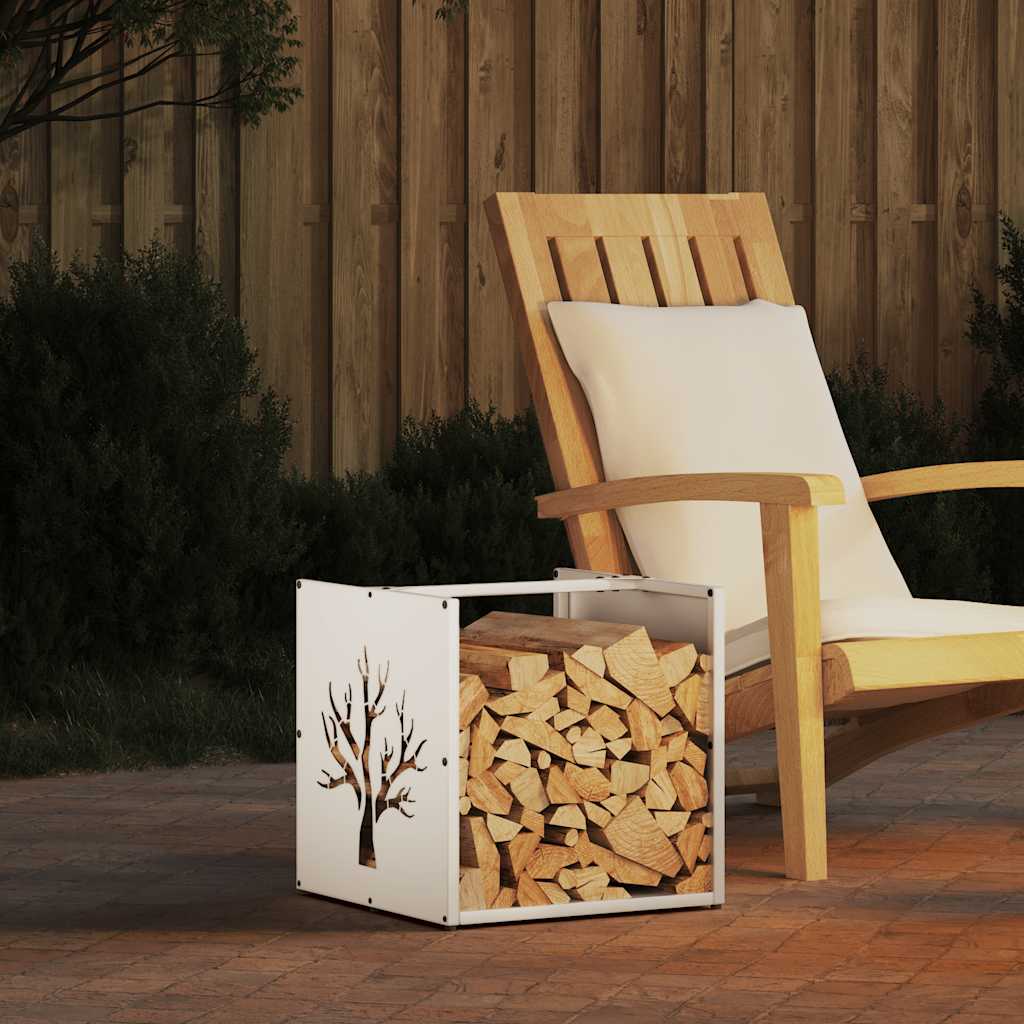 Firewood Rack White 40 x 40 x 40 cm Cold Rolled Steel