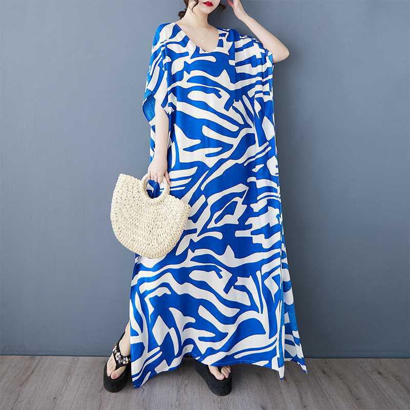 Bohemian Casual Vacation Skirt Summer Neck Middle-aged and Elderly Mother Outfit Loungewear Inner Nightdress