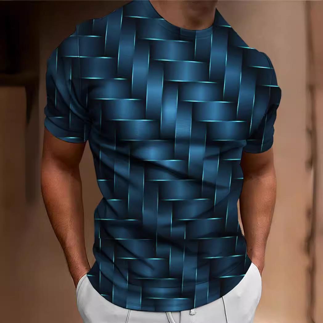 

Summer Round Neck 3D Woven Pattern Print Top Fashionable Casual Short Sleeved Men s T-shirts 6XL