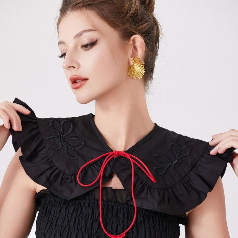 CourtStyle Detachable Collar with Ruffle Trim and Embroidery Bowknot Shirt Collar Shawl Wrap Formal Occasion Accessory