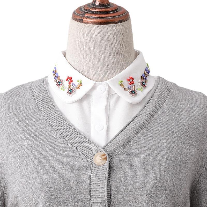 Fashion Handmade Beads Shirt False Collar Women's Lapel Shirt False Collar Clothes Blouse Vest Tops Sweater Detachable Collar