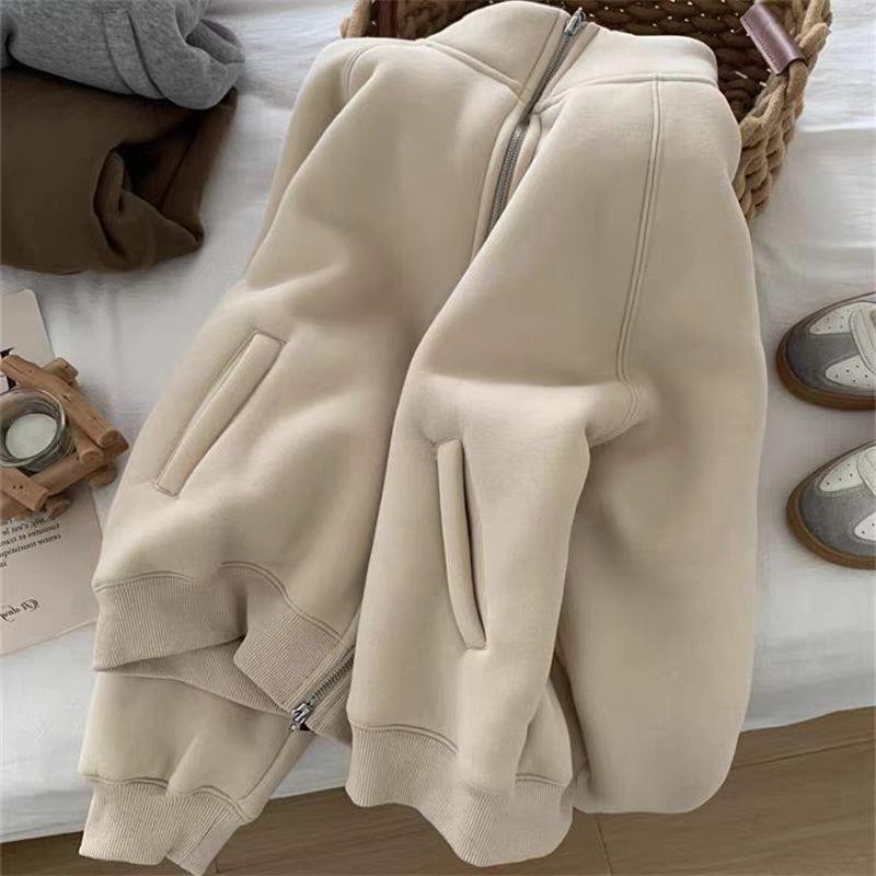 Warm Lamb Wool-Style Zipper Jacket: Autumn/Winter Casual Stand-Up Collar Sweatshirt