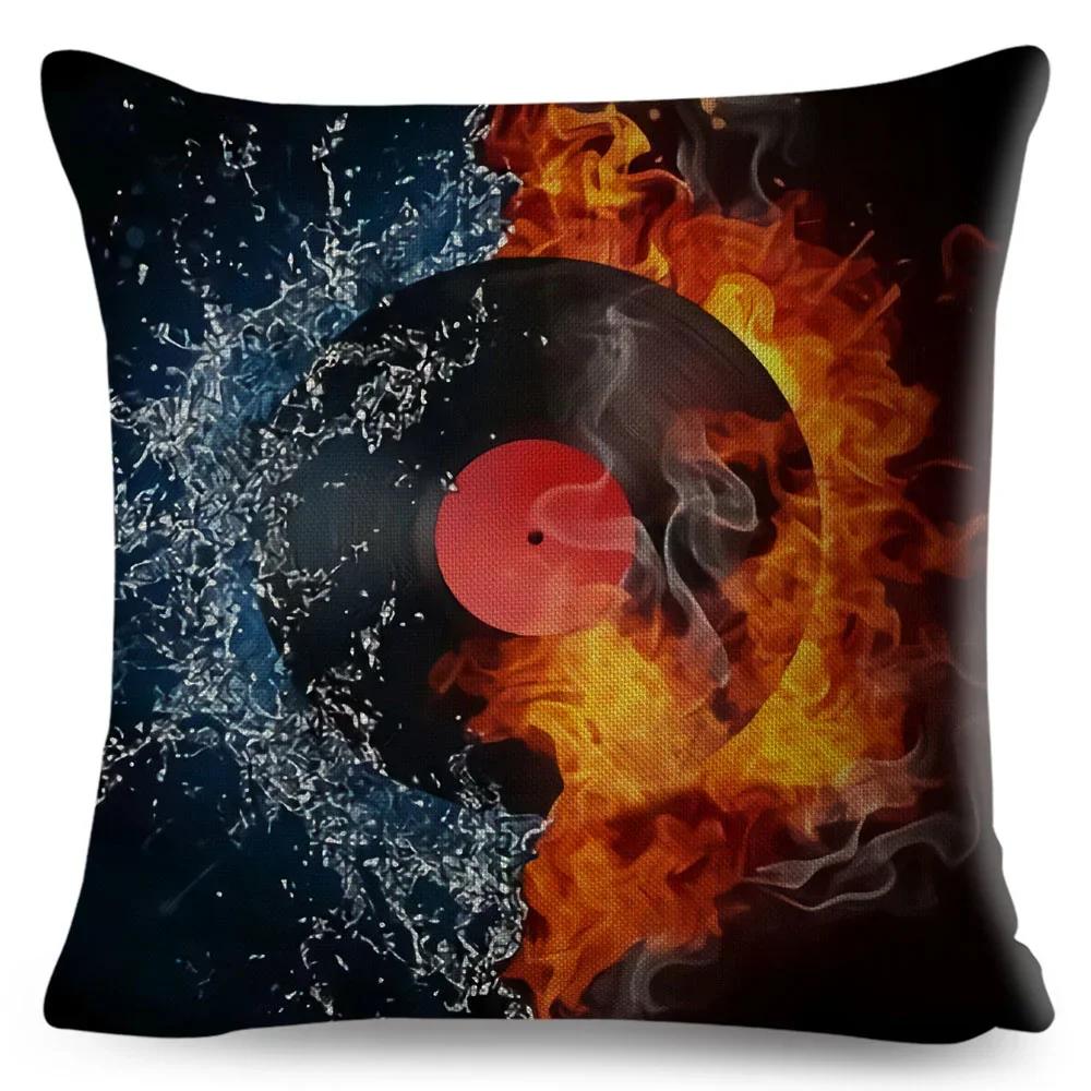 Nordic Style Music Note Pillowcase Decor Vintage Guitar Mike Printed Pillow Case for Home Sofa Polyester Cushion Cover 45x45cm