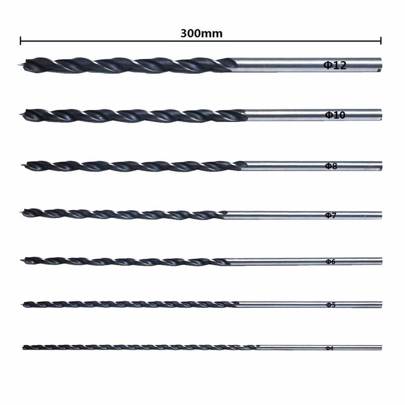 7PCS 300mm Wood Drill Bit Set 4-12mm Brad Point Round Shank For Hardwood Softwood Plastic Acrylic Drilling Tools