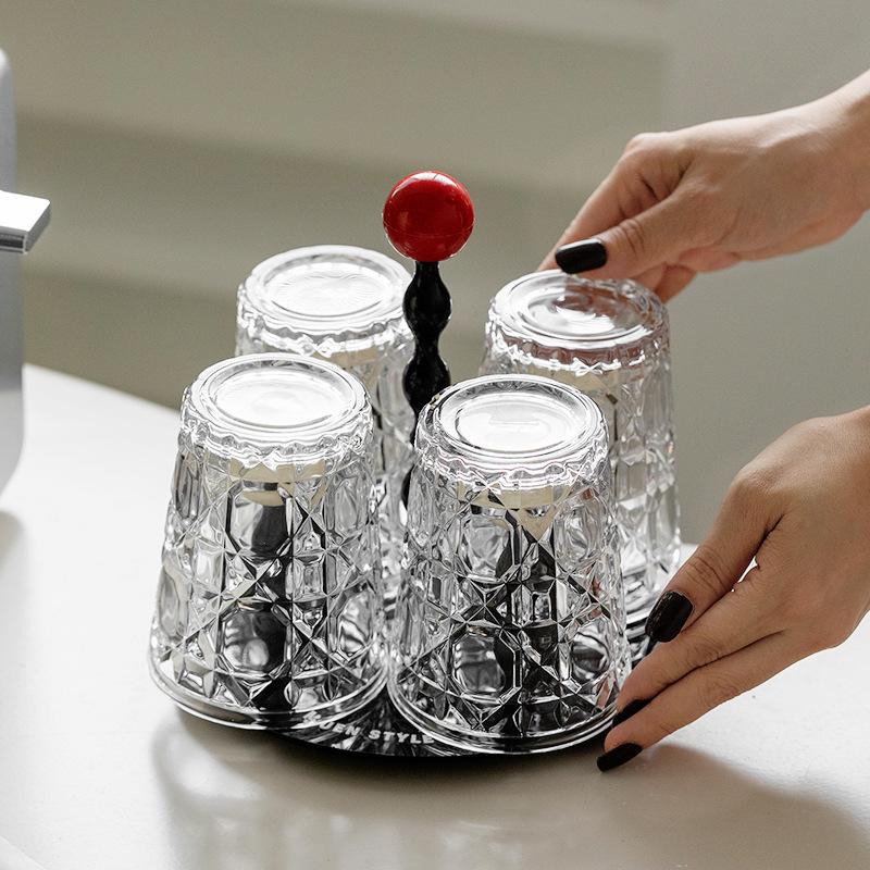 Glass Set Of Light Luxury Home Living Room Hospitality Drinking Cup Set Rotating Draining Cup Holder Premium Sense Of Water Set
