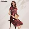 Women's Mulberry Silk New Chinese Style Printed Short-Sleeve Dress