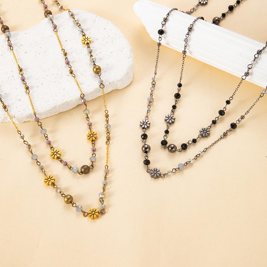 Sweet Cool Spice Bohemian Long Necklace Vintage Vintage Double Layer Flower Beaded Necklace Personality Niche Necklace