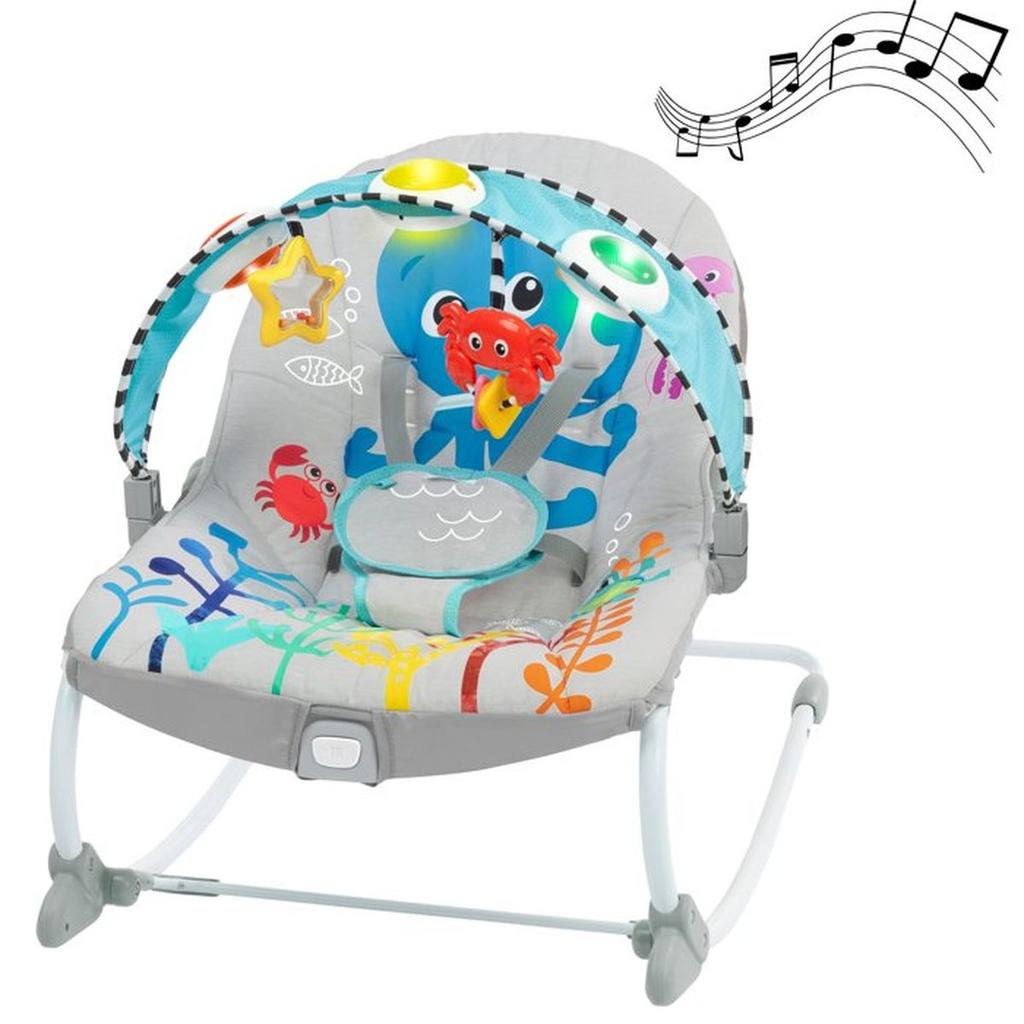 BABY EINSTEIN Transat bébé évolutif Octopus jusqu'a 18kg-cadeau bébé, Position fixe ou a bascule, Musique et Lumiere