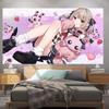 Cute Cat Ear Anime Girl Tapestry Blue Aesthetic Nekomimi Wall Hanging for Bedroom Otaku Room Decor Wall Hanging Tapestry