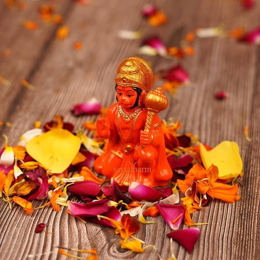 Servdharm Hanuman Ji Murti Idol Blessing with Gada Sitting Lord Balaji Bajrangbali Sankat Mochan Bhagwan Idol for Temple Car