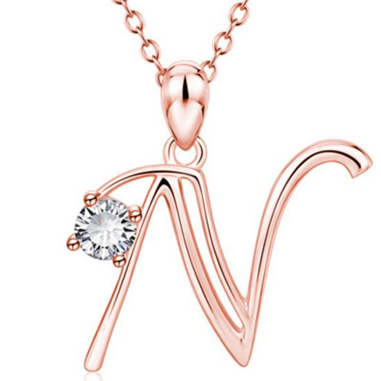

Ожерелье с подвеской в ​​виде заглавной буквы из 26 кубических цирконий, ювелирный аксессуар из розового золота N