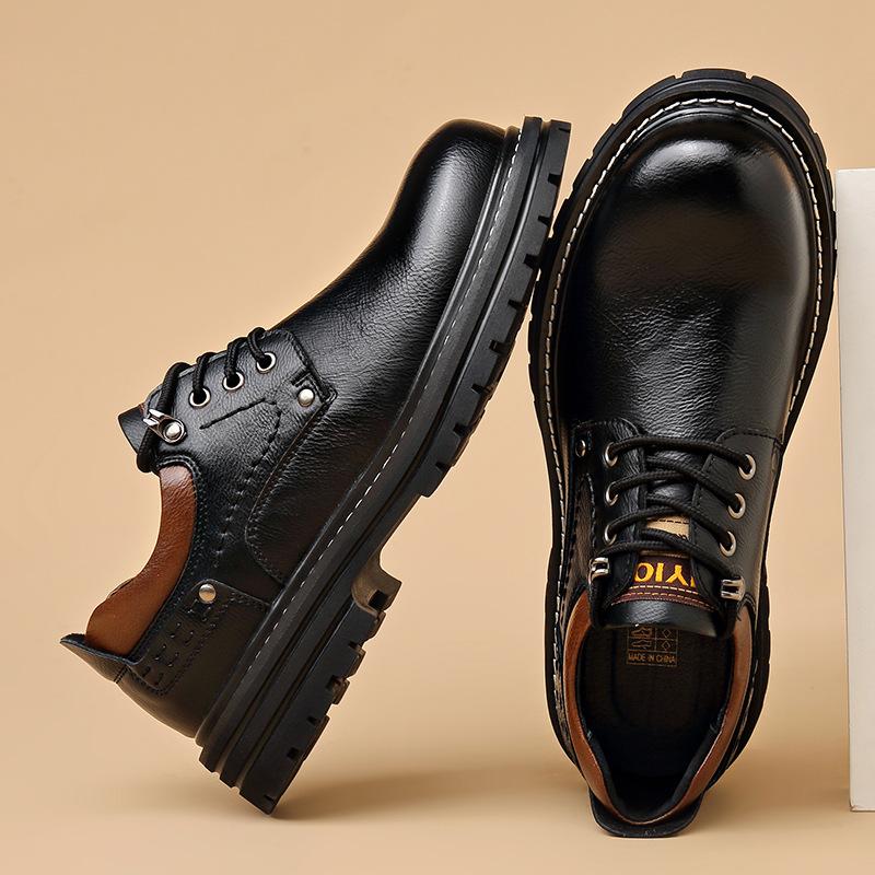 Spring Autumn New British Platform Derby Shoes Men Fashion Lace Designer Work Shoes Male Low Top Solid Color Leather Shoe Man