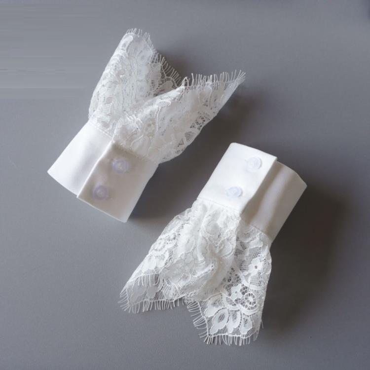 White Fake Sleeve Cuff DIY Ruffle Detachable Cuffs For Women Sweater Button Black Decorated Lace Cuff Fake Sleeves Tie