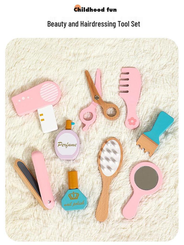 Kids' Wooden Vanity Playset - Pretend Barber Shop & Princess Dressing Table