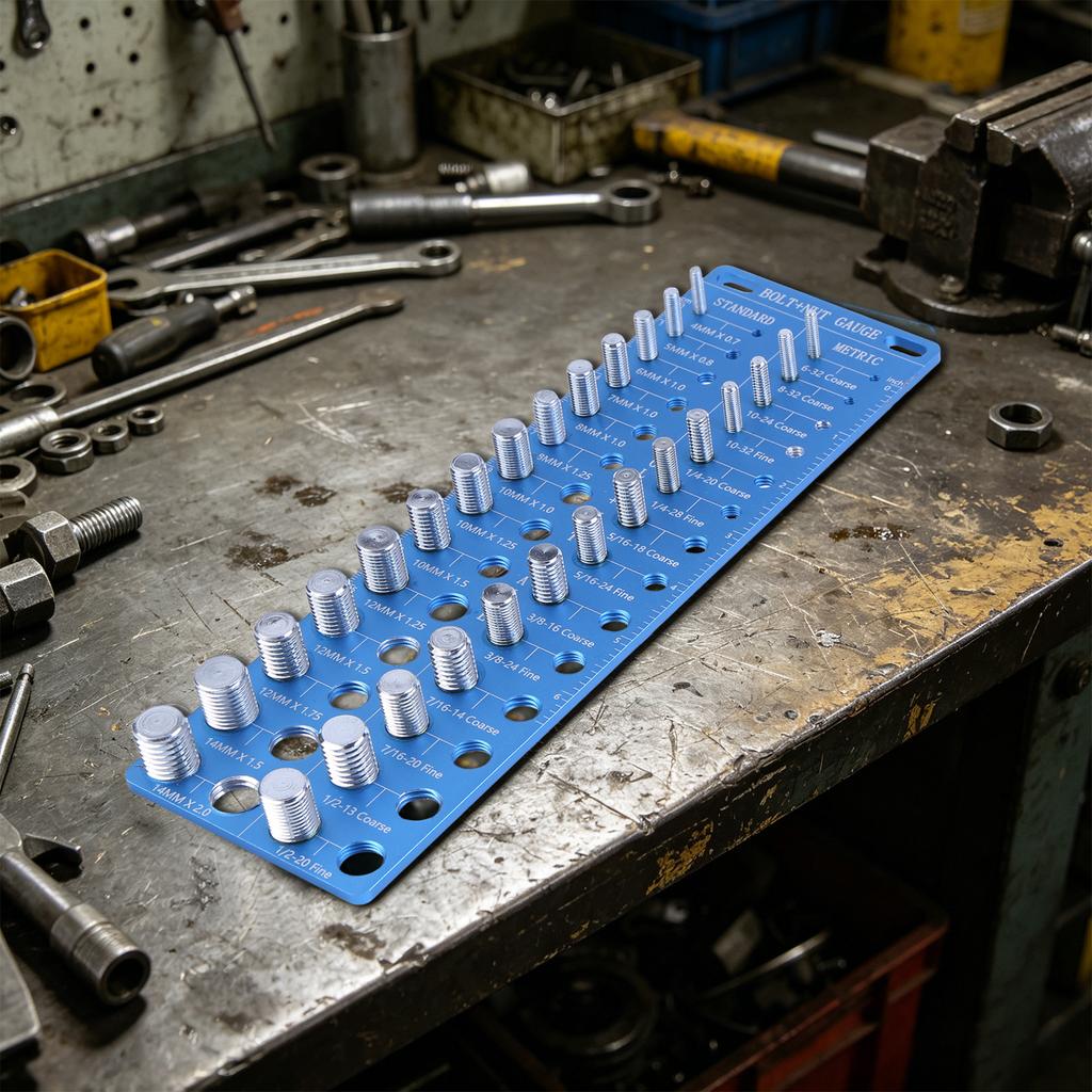 Nut and Bolt Identifier Gauge with 14 SAE & 14 Metric Sizes Screw Size Checker for Screw Nut Bolt Size Finder Classification