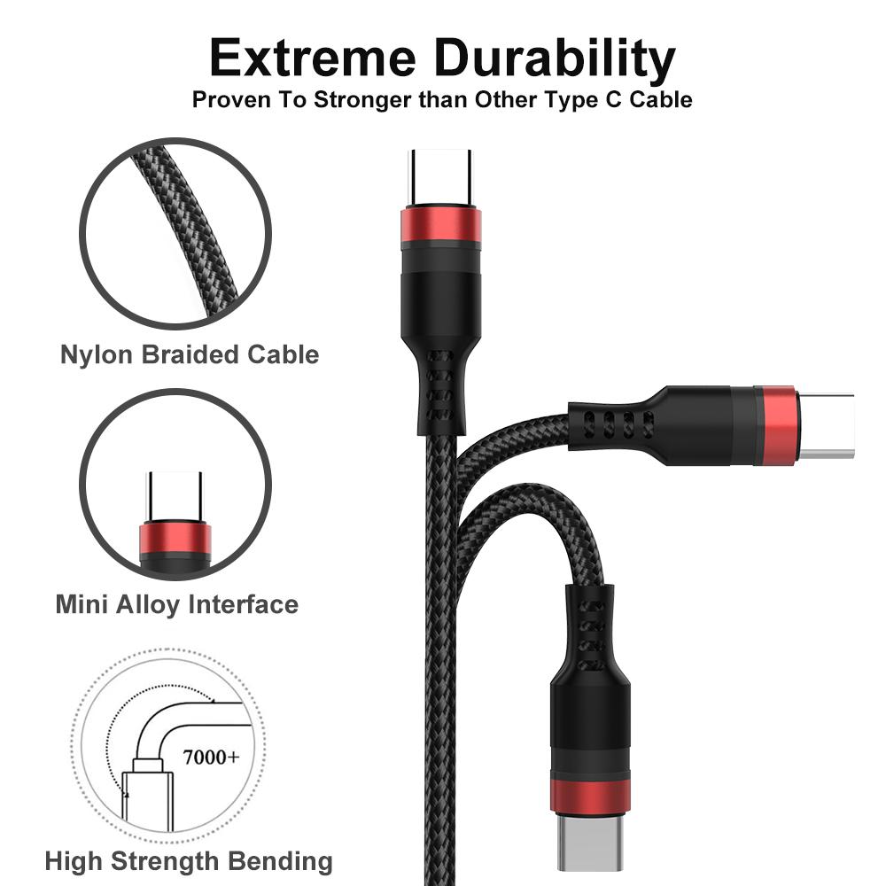 Nylon Braided Male to Male 3A Fast Charging Data Cable Type C Type C PD Charging USB Cable for Camera Computer 12-Month Warranty