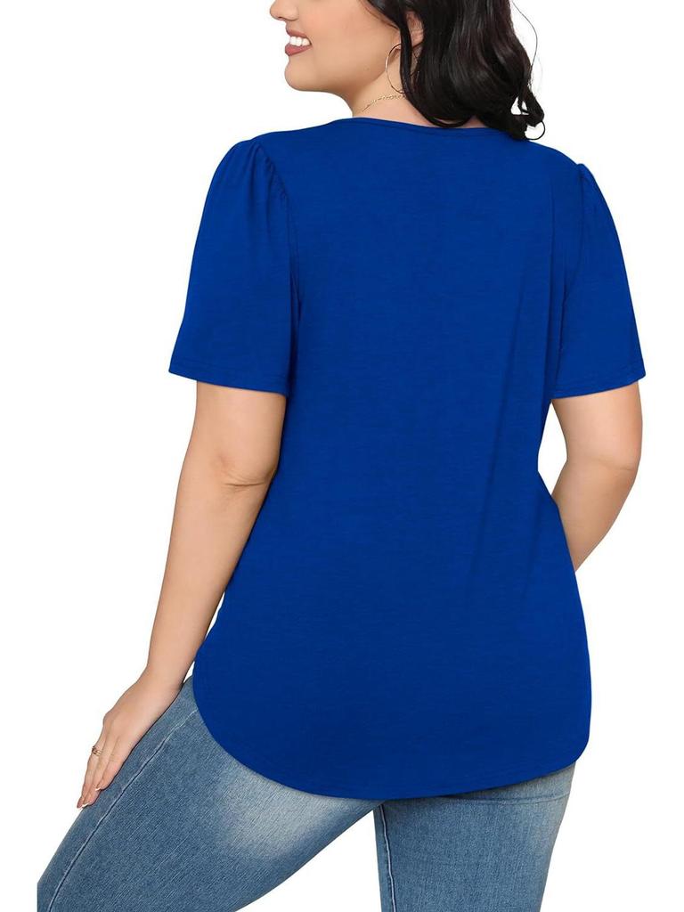 Pleated Round Neck Short Sleeve Women's T-Shirt - New 2024 European & American Style