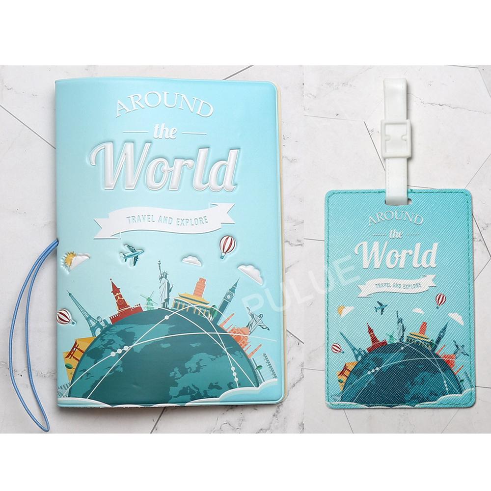 

2 Pcs/set Travel Accessories Luggage Tag and Passport Holder Set Women Men Portable Leather Passport Cover ID Label Baggage Tag