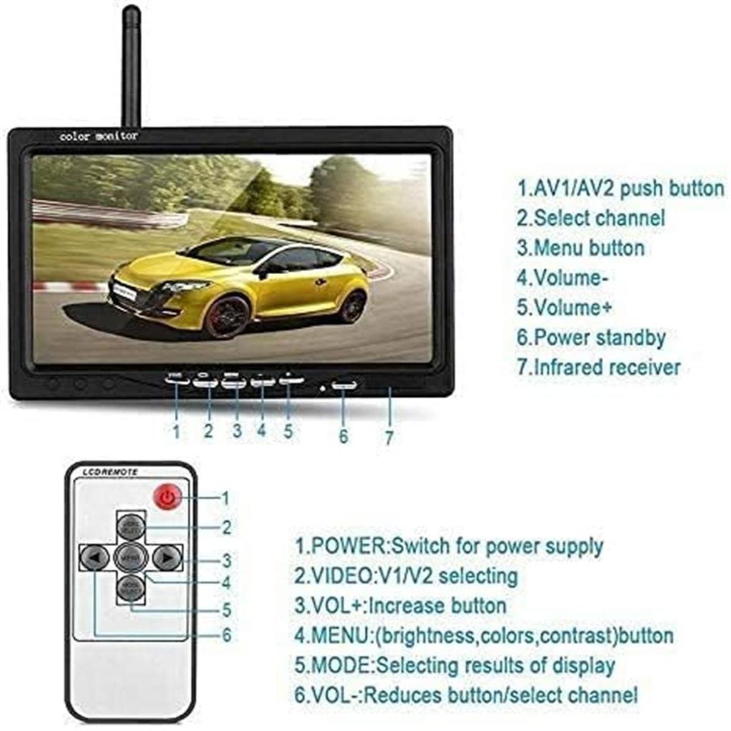 Wireless Car Backup Camera and Monitor Kit, Waterproof Night Vision Wireless Rear View Camera 7 Inch LCD Monitor Parking System