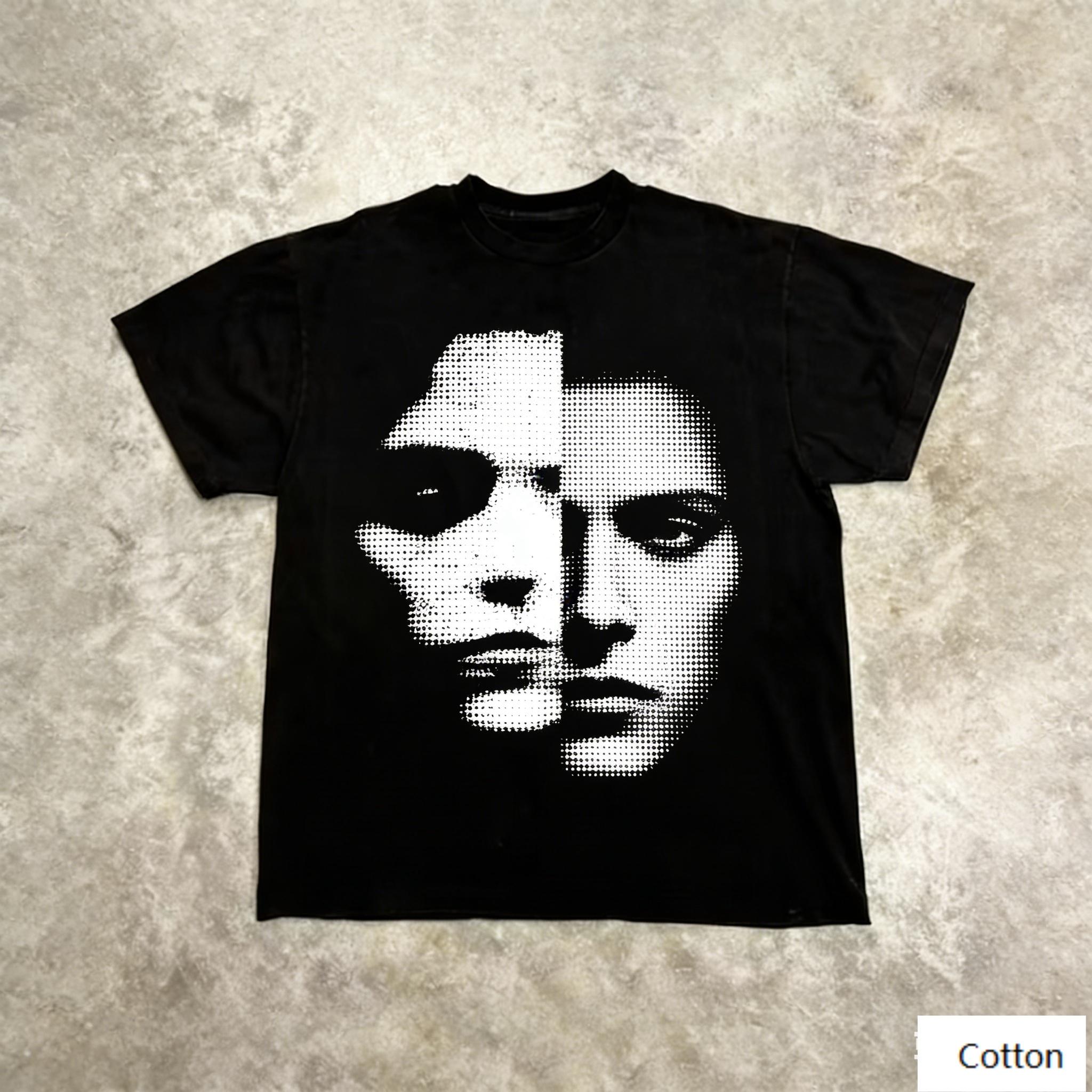

Vintage Pop Art Unisex Cotton TShirt with Retro Halftone Split Face Art Retro Streetwear Tee 4XL