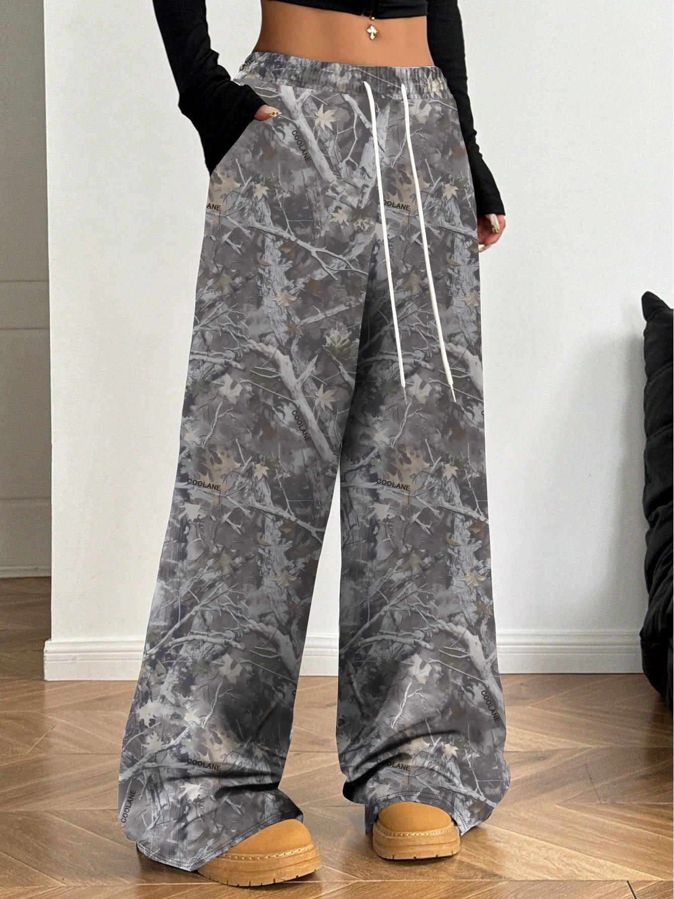 

American Teen Girls 2024 Casual Camouflage Wide-Leg Cinched Waist Pants L