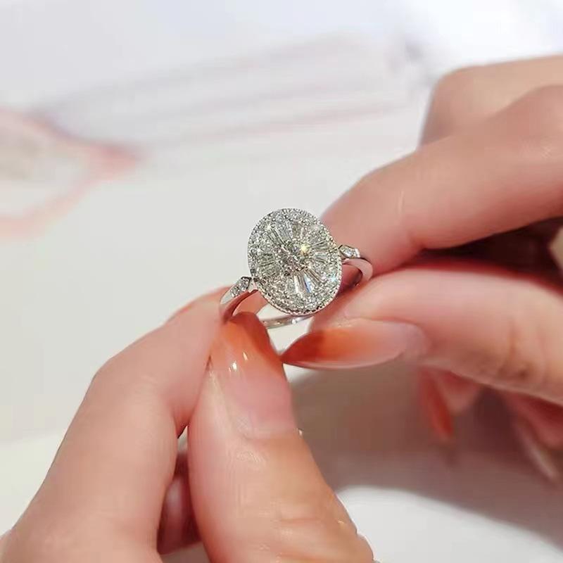 Classical Luxury  Sterling Silver Pave Princess-cut Simulated Diamond Wedding Rings for Women Adjustable  Girl Gift