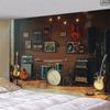 Vintage Music Studio Tapestry, Brick Wall with Guitars & Drum Set Background Cloth, Room Decor