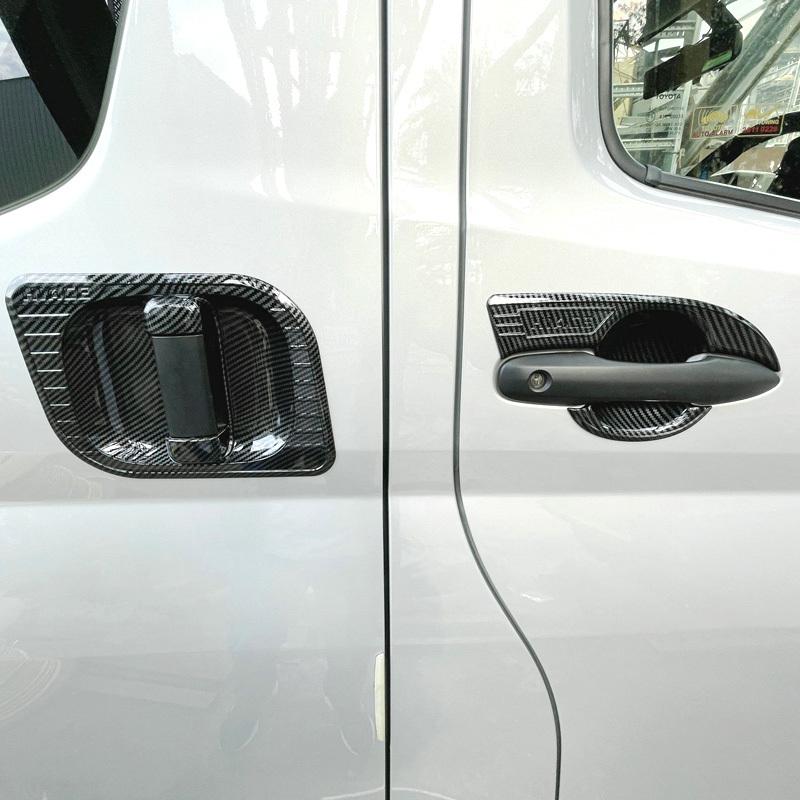 Abs Carbon Fiber Chrome Door Handle Molding Trim Cover For Toyota Hiace 2019-2025 H300 Series