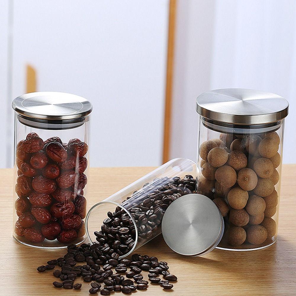 With Stainless Steel Lid Sealed Can Transparent Coffee Bar Station Organizer  Kitchen Supplies