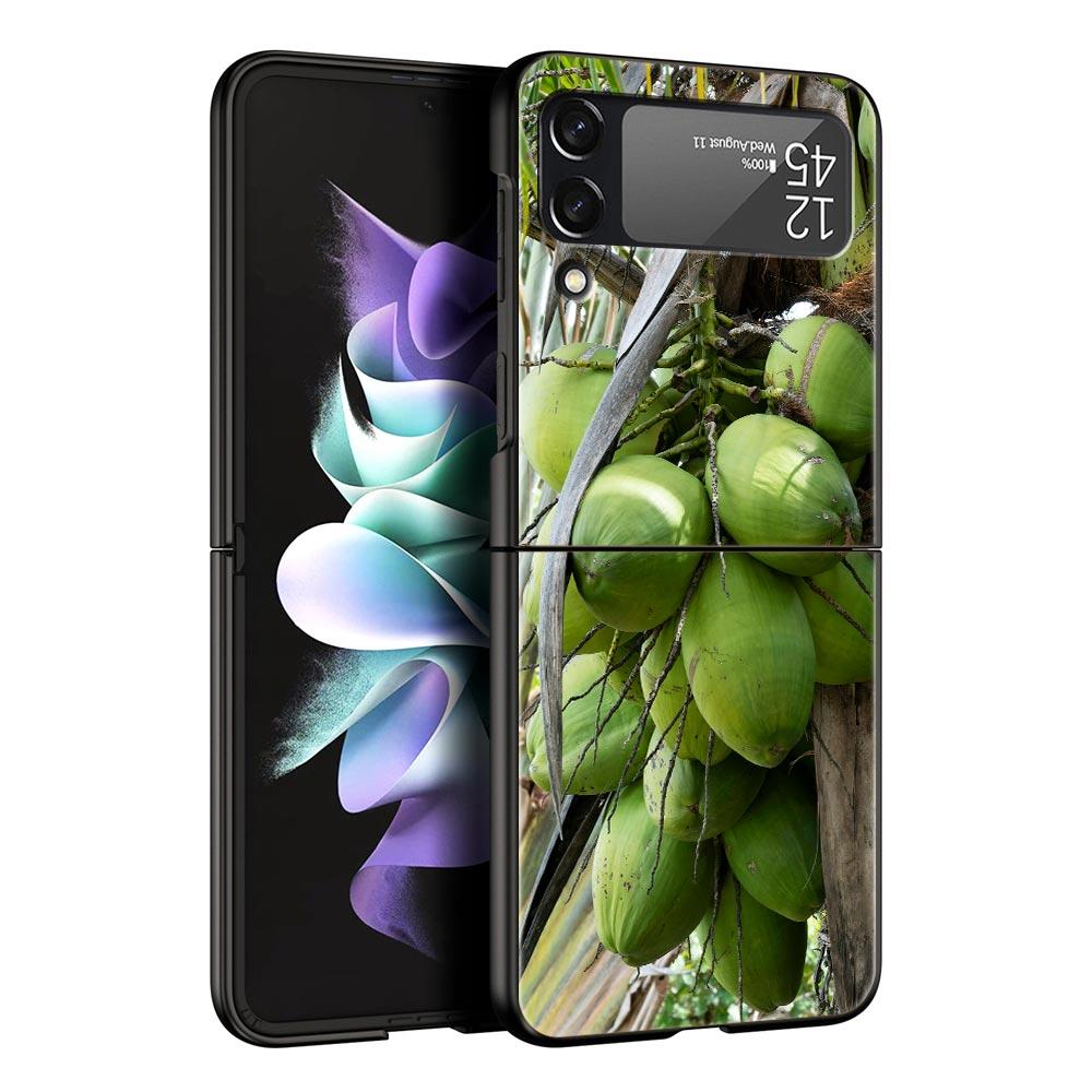 Phone Case for Samsung Galaxy Z Flip 3 4 5 6 7 Folding Black Shell For Samsung Z Flip4 Flip5 PC Hard Cover Summer Coconut