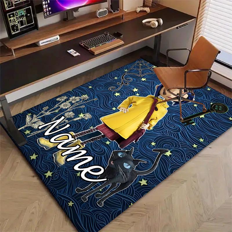 Custom Coraline Mat Personalized Name, Polyester Washable Indoor Entryway Rug, Gift for Christmas, Easter, Thanksgiving Day
