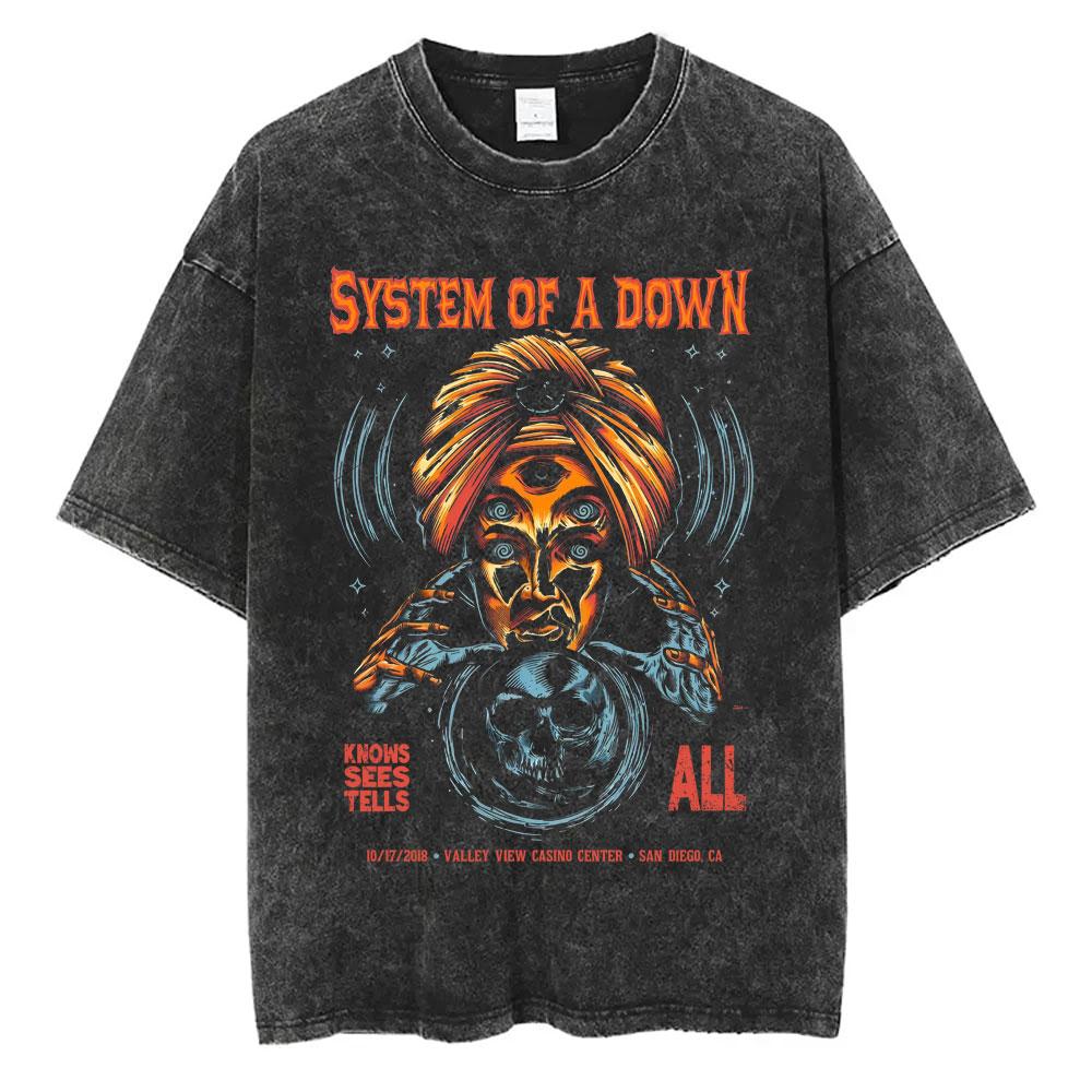 Washed Vintage System of A Down Graphic T-shirt Men Gothic Oversized T Shirt Men's 90s Alternative Metal Rock Band T-shirt