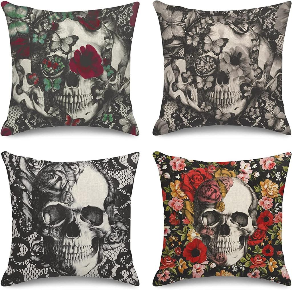 Halloween Pillowcase Skeleton Witch Pattern Line Print Bedroom Living Room Decoration Pillowcase
