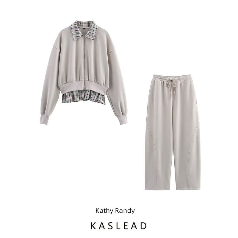 Kaslead New Women clothes Western Style Poplin Patchwork Hoodie Casual Trousers 0264315 0264316